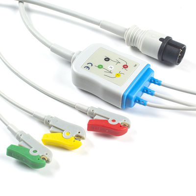 AAMI 6Pin EKG Kablosu ve Kurşun Teller 3 Kurşunlu IEC Klipsli Konnektör EKG Kablosu