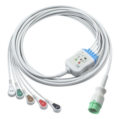 Gri IVY 5Lead EKG Kablosu AHA Snap 1m 3.0 çapı