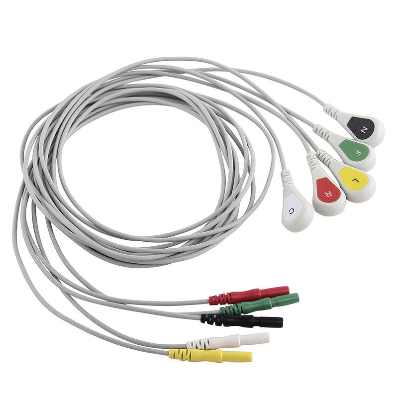Tıbbi 5 Kurşun Snap Ekg Kablosu Din 1.5 AAMI 6pin Holter EKG Kablosu ve Holer Kaydedici İçin Leadwire