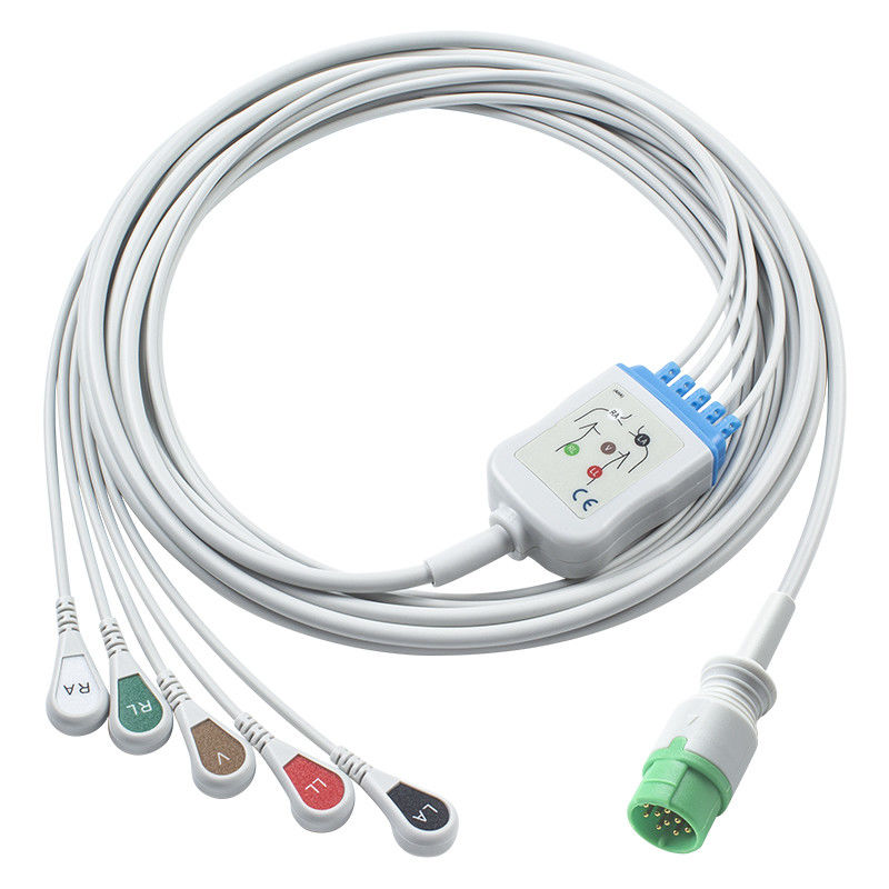 Fukuda Denshi Uyumlu Doğrudan Bağlantı EKG Kablo ve Kurşun Kablolar - CI-700E-5 5Lead AHA Snap