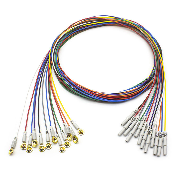 EEG Elektrotları Din 1.5 Altınla kaplanmış Renkli EEG Kurşun Kabloları Elektrotlar 1.5 Metre