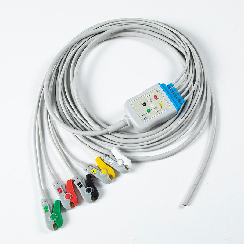 Bağlantısız yarı bitmiş EKG Kablosu 5Lead EKG Grabber IEC 2.5m 5.0 Diameter